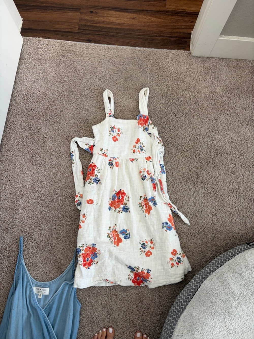 Anthropologie White Mini Dress with Red & Blue Floral Print